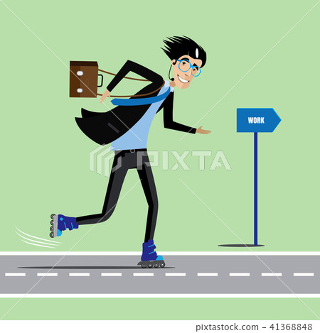 Happy businessman rolling to work 41368848