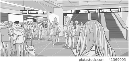 Subway station with people waiting standing line 41369003