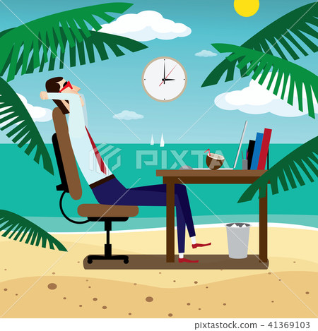 Businessman relaxing on tropical beach 41369103