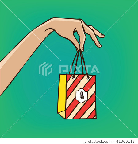 Outstretched hand with gift bag 41369115