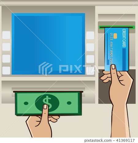 Man holding cash and credit card near ATM 41369117