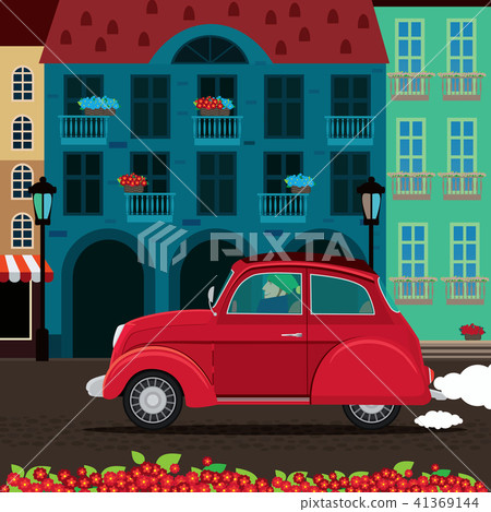 Retro car rides through the old town Retro car rides through the old town 41369144