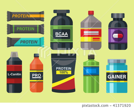 Bodybuilders gym athlete sport food diet symbols fitness nutrition protein powder drink vector Bodybuilders gym athlete sport food diet symbols fitness nutrition protein powder drink vector 41371920