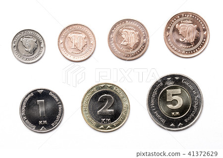 Coins from Bosnia and Herzegovina on a white backg Coins from Bosnia and Herzegovina on a white backg 41372629
