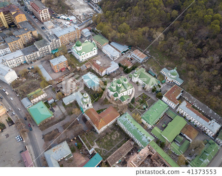 The panoramic bird's eye view from drone to the central historical part of the city Kiev Ukraine - The panoramic bird's eye view from drone to the central historical part of the city Kiev Ukraine - 41373553