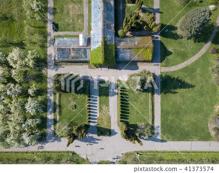 Aerial view shooting from drone of the symmetrical square of the National Exhibition Center in Kiev 41373574
