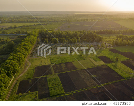 Aerial view from the drone, a bird's eye view of abstract geometric forms of agricultural fields 41373593