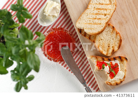 toasts with butter and Red caviar 41373611