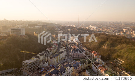 A bird's eye view, aerial view shooting from drone of the Podol district, oldest historical center A bird's eye view, aerial view shooting from drone of the Podol district, oldest historical center 41373690