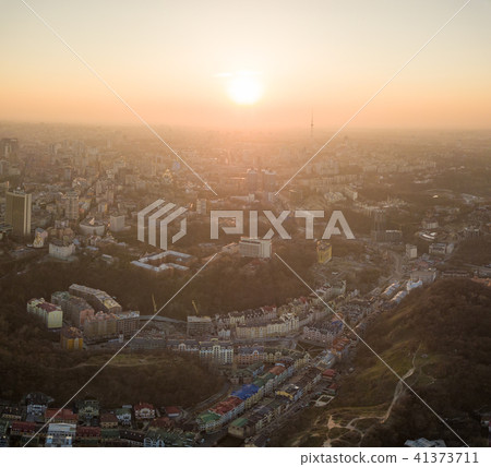 A bird's eye view, aerial view shooting from drone of the Podol district, oldest historical center A bird's eye view, aerial view shooting from drone of the Podol district, oldest historical center 41373711