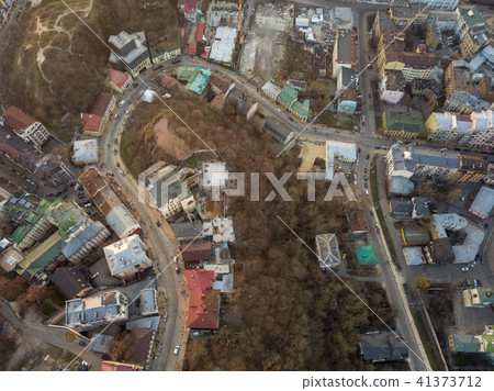 A bird's eye view, aerial view shooting from drone of the Podol district, oldest historical center 41373712