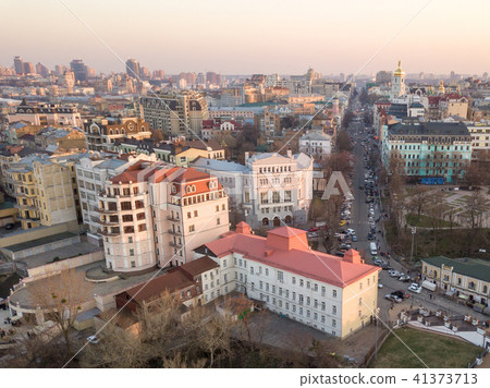 Panoramic aerial view from the drone, a view of the bird's eye view of the the central historical Panoramic aerial view from the drone, a view of the bird's eye view of the the central historical 41373713