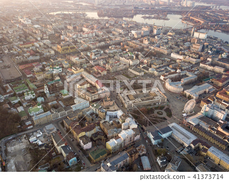 The panoramic bird's eye view from drone to the central historical part of the city Kiev - the Podol 41373714