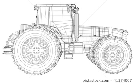 Vector tractor. Side view. Wire-frame tracing illustration of 3d. EPS 10 vector format. 41374007