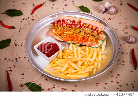 Hot dog and fried potato 41374494