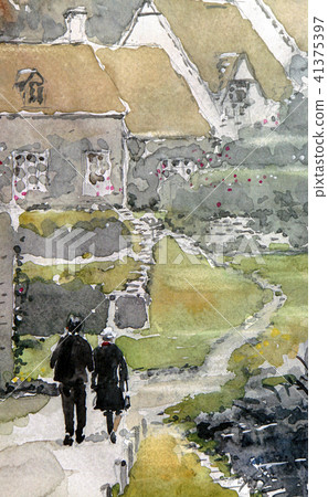 老夫婦的前輩走的剪影 老夫婦的前輩走的剪影 41375397