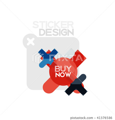 Flat design cross shape geometric sticker icon, paper style design with buy now sample text, for 41376586