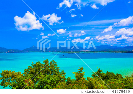 green sea blue sky at Khao Khad viewpoint green sea blue sky at Khao Khad viewpoint 41379429