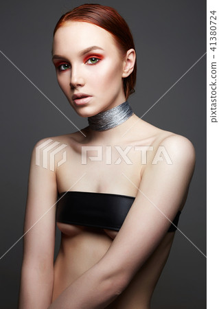 sexy Beautiful woman in silver necklace 41380724