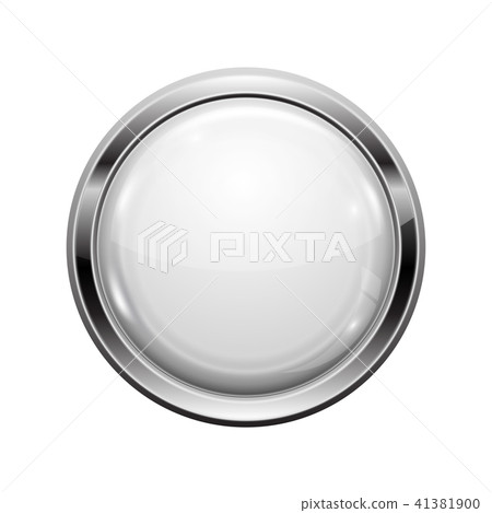 White button with chrome frame. Round glass shiny 3d icon 41381900