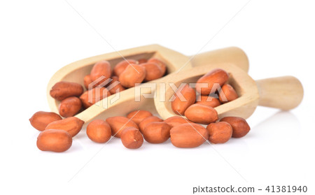 Peanut Wooden spoon on white background 41381940