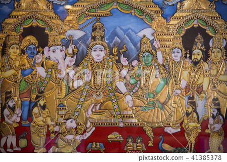 Colourful Tanjore paintings display at hotel lobby 41385378