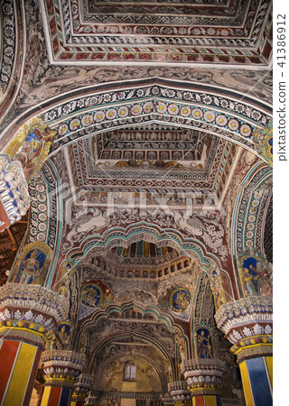 Colorful paintings on ceiling wall of Darbar Hall 41386912