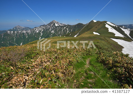 從探戈山頂看到的剩余雪的大水山的越後 - 三山 41387127