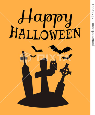 Happy Halloween Poster with Tombstones Silhouettes Happy Halloween Poster with Tombstones Silhouettes 41387994