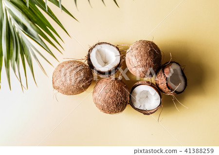 Coconuts on a pastel background. Coconuts on a pastel background. 41388259