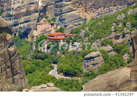 Mountain scenery with Meteora rocks and Monastery 41392297