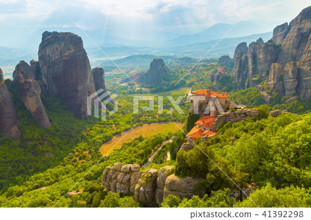 Mountain scenery with Meteora rocks and Monastery Mountain scenery with Meteora rocks and Monastery 41392298