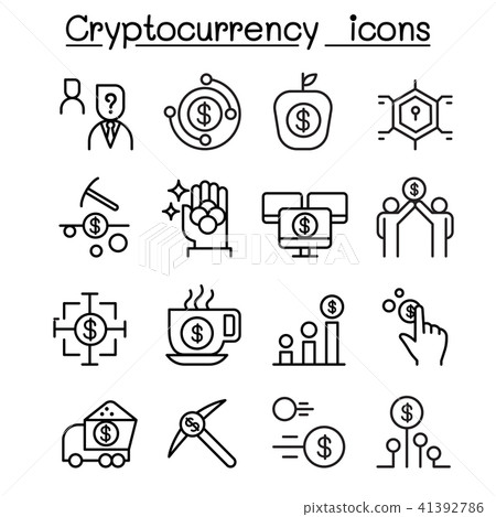 Cryptocurrency icon set in thin line style - Stock Illustration ...