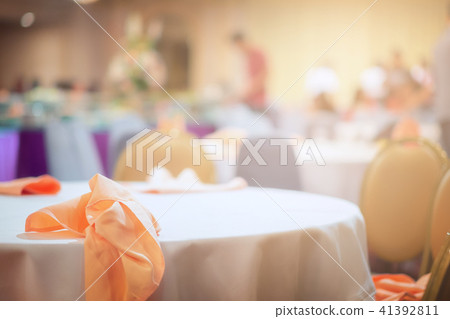 Napkin On Round Table After Dinner In Party Room Stock Photo 41392811 Pixta Round Table After Dinner In Party Room, Round Table Banquet Room