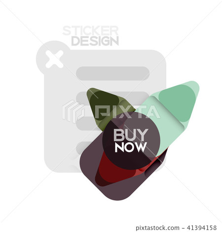 Flat design triangle arrow shape geometric sticker icon, paper style design with buy now sample text Flat design triangle arrow shape geometric sticker icon, paper style design with buy now sample text 41394158