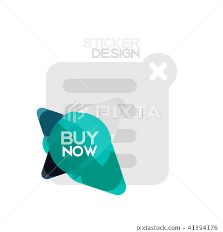 Flat design triangle arrow shape geometric sticker icon, paper style design with buy now sample text 41394176