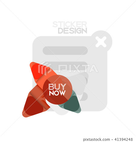 Flat design triangle arrow shape geometric sticker icon, paper style design with buy now sample text 41394248