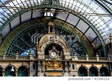 Old clock tower in Antwerp Central Station premises Old clock tower in Antwerp Central Station premises 41394318