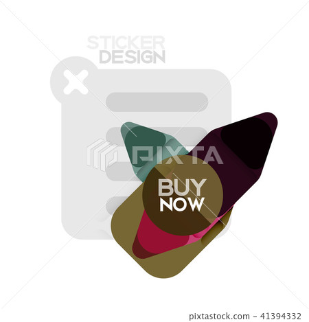 Flat design triangle arrow shape geometric sticker icon, paper style design with buy now sample text 41394332