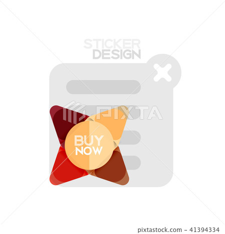 Flat design triangle arrow shape geometric sticker icon, paper style design with buy now sample text 41394334