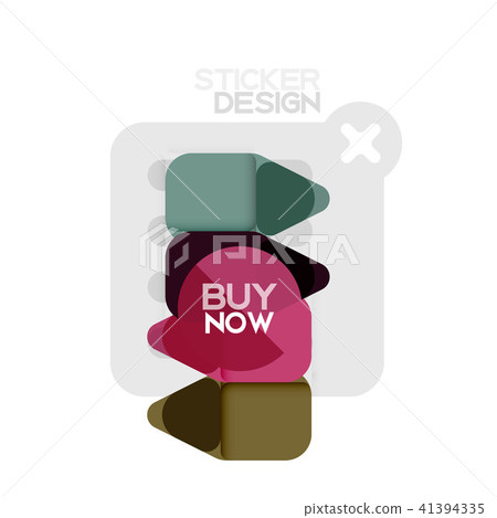 Flat design triangle arrow shape geometric sticker icon, paper style design with buy now sample text 41394335