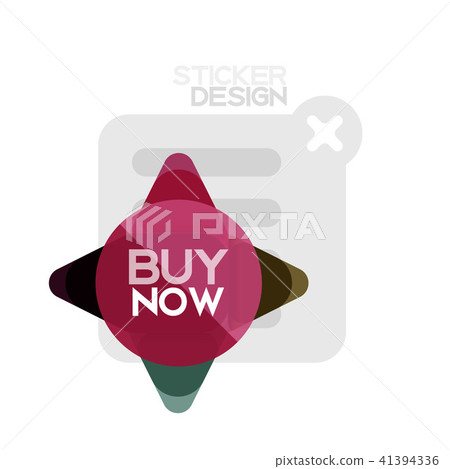 Flat design triangle arrow shape geometric sticker icon, paper style design with buy now sample text 41394336