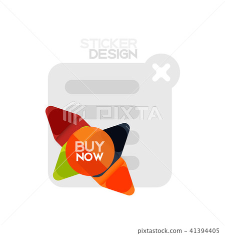 Flat design triangle arrow shape geometric sticker icon, paper style design with buy now sample text Flat design triangle arrow shape geometric sticker icon, paper style design with buy now sample text 41394405