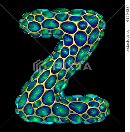 Golden shining metallic 3D with green glass symbol capital letter Z - uppercase isolated on black 41394884
