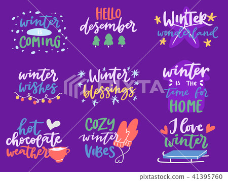 Winter Hello logo vector badge text letters motivation welcome wintertime phrases and quotes Winter Hello logo vector badge text letters motivation welcome wintertime phrases and quotes 41395760