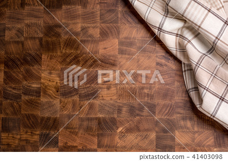 Top of view checkered tablecloth on wooden board. Top of view checkered tablecloth on wooden board. 41403098