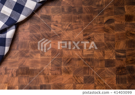 Top of view checkered tablecloth on wooden board. Top of view checkered tablecloth on wooden board. 41403099