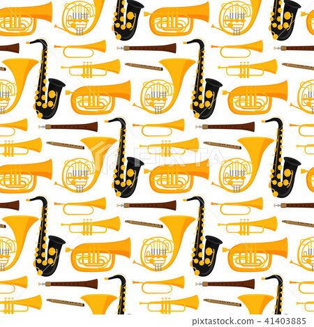 Wind musical instruments tools acoustic musician equipment orchestra seamless pattern background 41403885