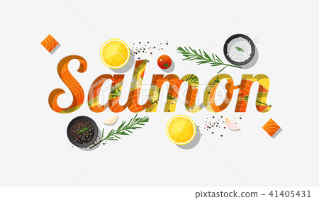 Word salmon design with raw salmon and spices 41405431