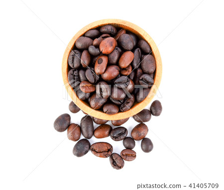 coffee bean on wood bowl isolated on white coffee bean on wood bowl isolated on white 41405709